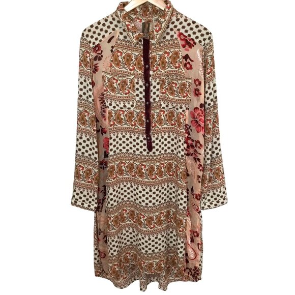 ARATTA Burnout Velvet Burnout Paisley Floral Boho Tunic Top M Sheer Mid Length - Picture 1 of 11